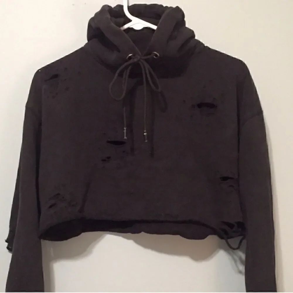 LF Emma & Sam Black Distressed Cropped Hoodie